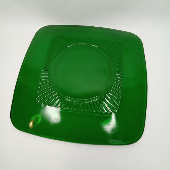 WWII Era Glass Luncheon Plate Set Of 4 Forest Green Charm Fire King 1940s - Picture 6 of 11